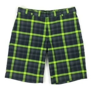 Nike Dri Fit Black Neon Green Plaid Slim Fit Golf Shorts Mens 36 NWOT